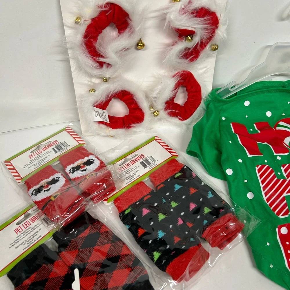 HOLIDAYS DOG BUNDLE, LEG WARMERS, JINGLE BELL SANTA ANKLETS & OUTFIT (HO HO HO)